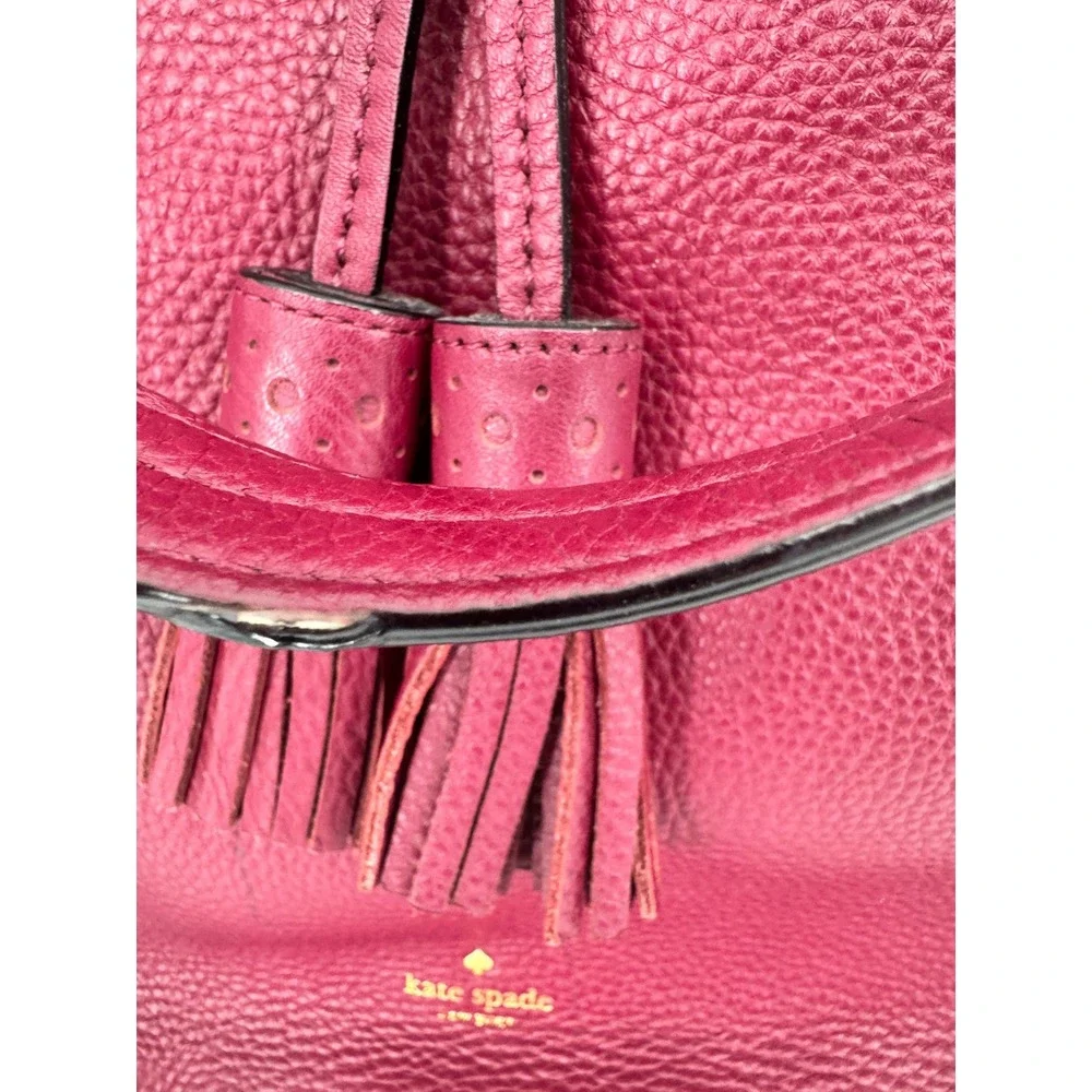 Kate Spade Hobo Bag Women Fuchsia Pebbled Leather Tassel Perforated‎  PXRU5600